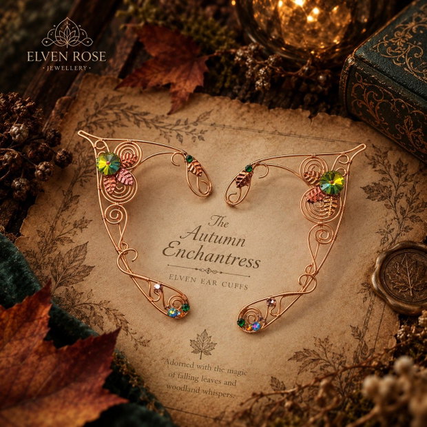 The Autumn Enchantress Cercei Ear Cuff Elven, cu cristale Swarovski
