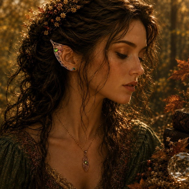 The Autumn Enchantress Cercei Ear Cuff Elven, cu cristale Swarovski