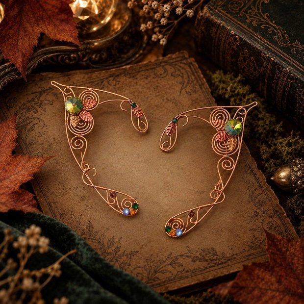 The Autumn Enchantress Cercei Ear Cuff Elven, cu cristale Swarovski