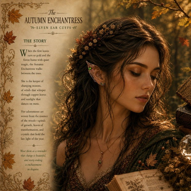 The Autumn Enchantress Cercei Ear Cuff Elven, cu cristale Swarovski