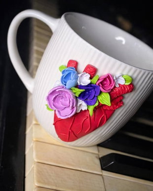 Cana decorată handmade detalii florale