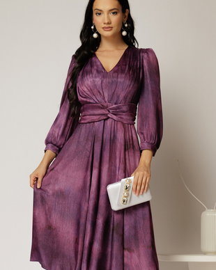 Rochie Gina midi mov din voal cu sidef in clos