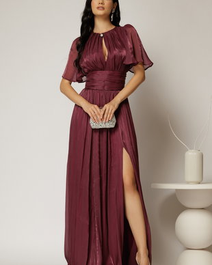 Rochie DY Fashion lunga mov pruna de seara din voal peliculizat