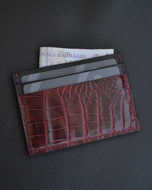 Portcard din piele naturala tabacita vegetal si piele exotica de aligator