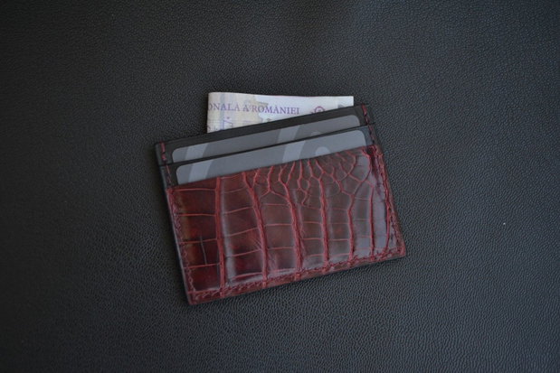 Portcard din piele naturala tabacita vegetal si piele exotica de aligator