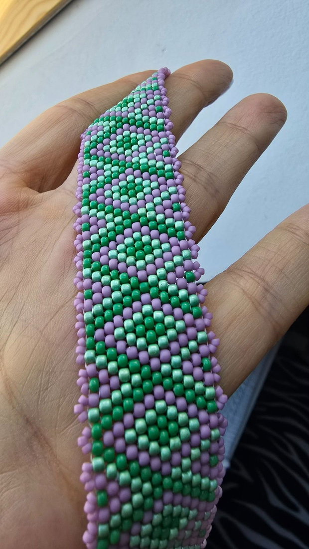 Set brățară și cercei din mărgele TOHO verde, verde mentă & mov