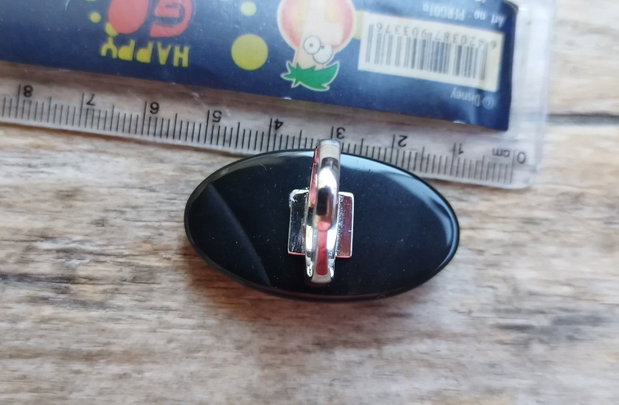 Inel masiv obsidian / reglabil, argint rodiat