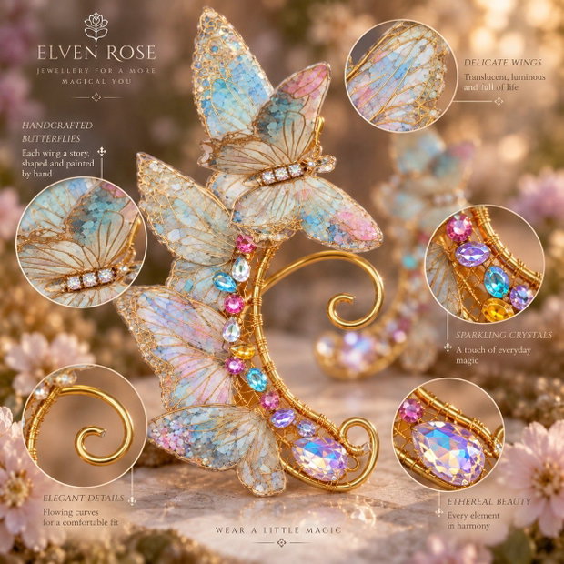 Whispering Wings cercei ear cuff cu fluturi