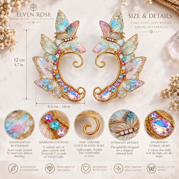 Whispering Wings cercei ear cuff cu fluturi