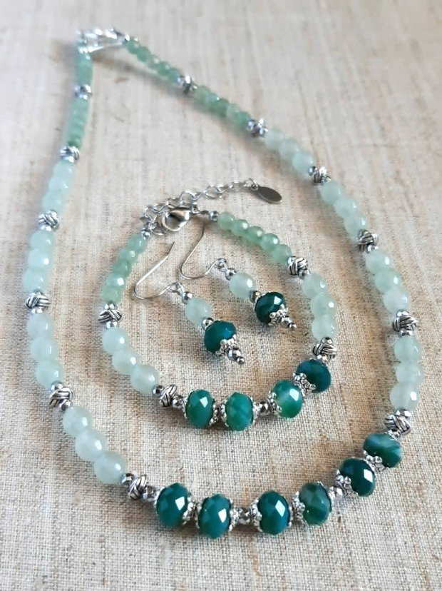 Set aventurin Verdele de septembrie: colier, bratara si cercei
