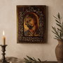 Icoană antichizată cu Fecioara Maria -ramă decorată, piesă unicat handmade