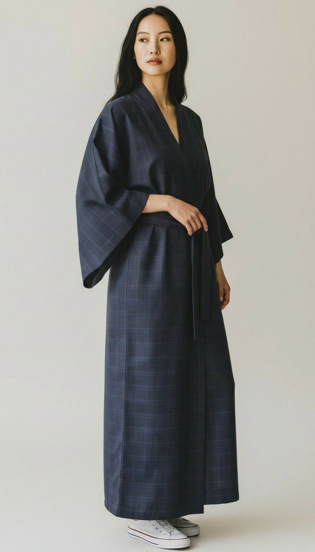 Kimono japonez lucrat manual din stofa de calitate