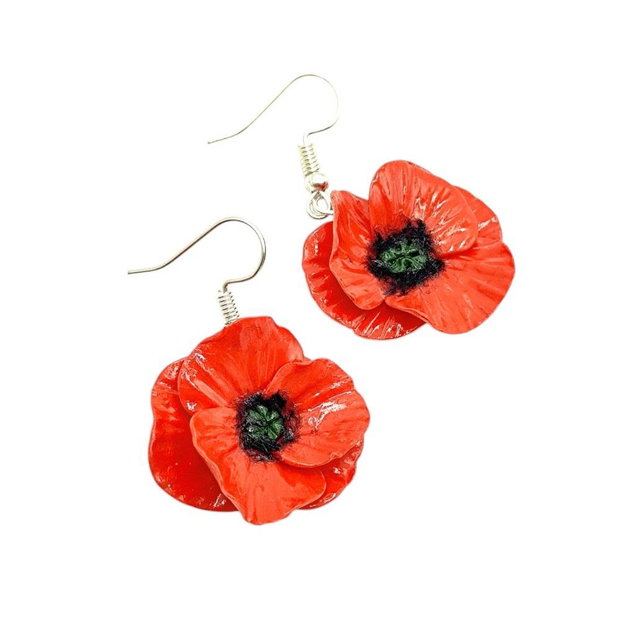 Cercei handmade din fimo, maci rosii, 4701