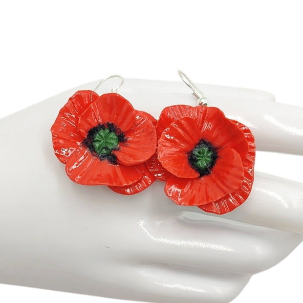 Cercei handmade din fimo, maci rosii, 4701