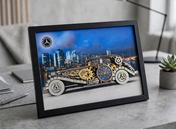 Mercedes Benz Super Sport 1928 Cod M 734・Tablou din piese si mecanisme vintage・Cadouri zi de nastere
