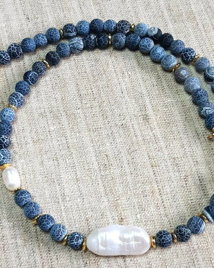 Colier cu agate crakle si perl baroc