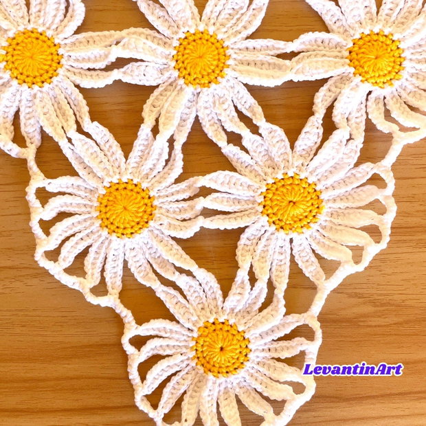 Batic Croșetat Manual cu Margarete, Batic Floral pentru Femei, Accesoriu de Păr Boho, Batic Triunghiular din Flori Handmade