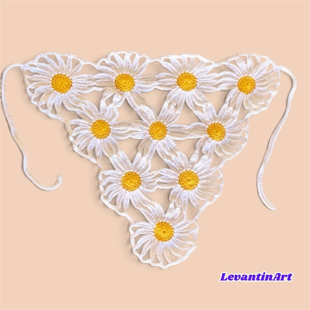 Batic Croșetat Manual cu Margarete, Batic Floral pentru Femei, Accesoriu de Păr Boho, Batic Triunghiular din Flori Handmade