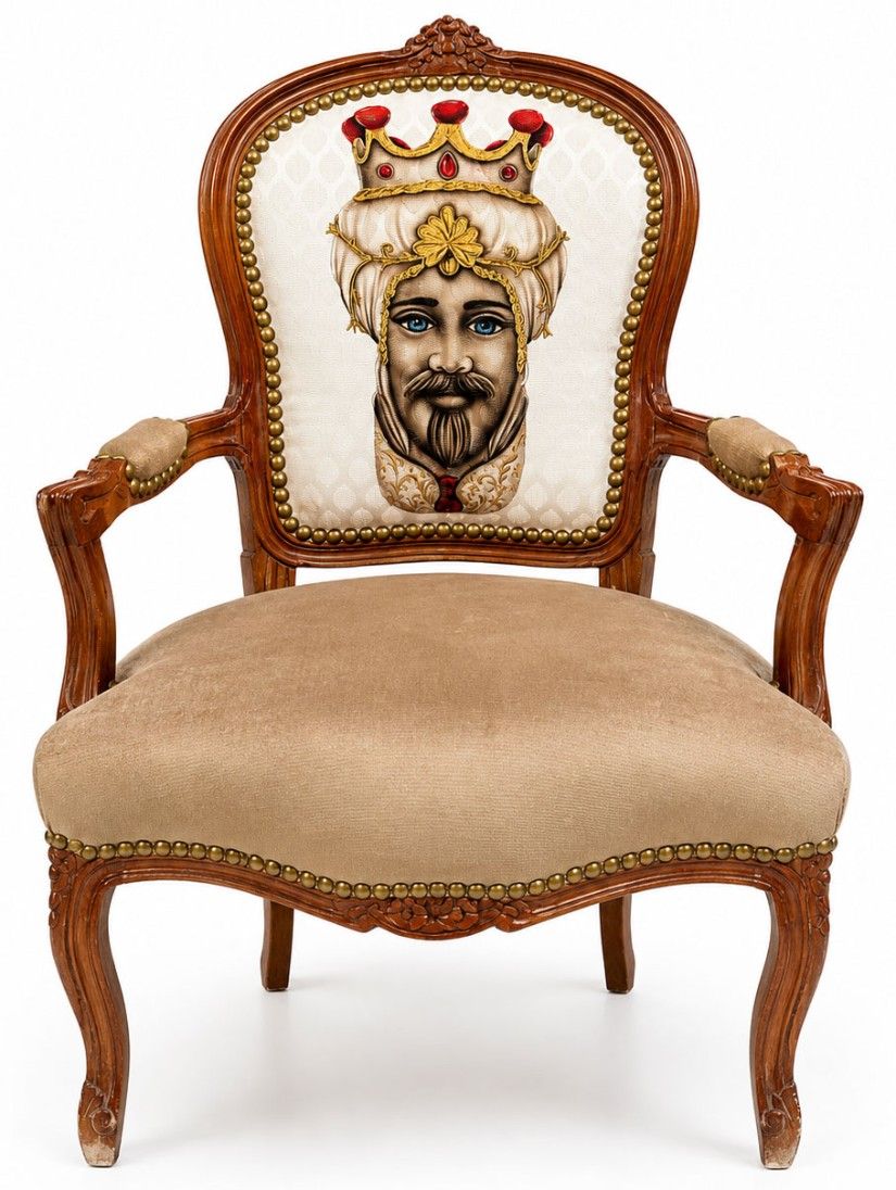 Semifotoliu baroc lemn masiv mahon cu medalion maharajah