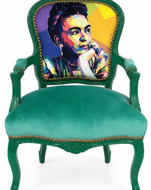 Semifotoliu baroc lemn masiv verde cu medalion Frida Kahlo