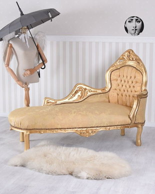 Sofa baroc din lemn masiv auriu cu tapițerie aurie