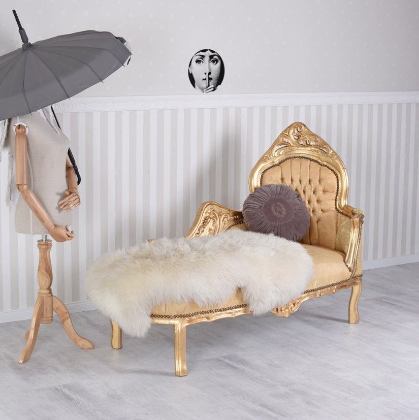 Sofa baroc din lemn masiv auriu cu tapițerie aurie