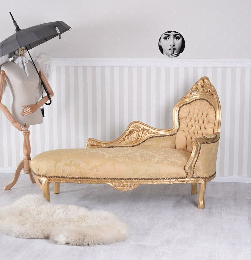 Sofa baroc din lemn masiv auriu cu tapițerie aurie