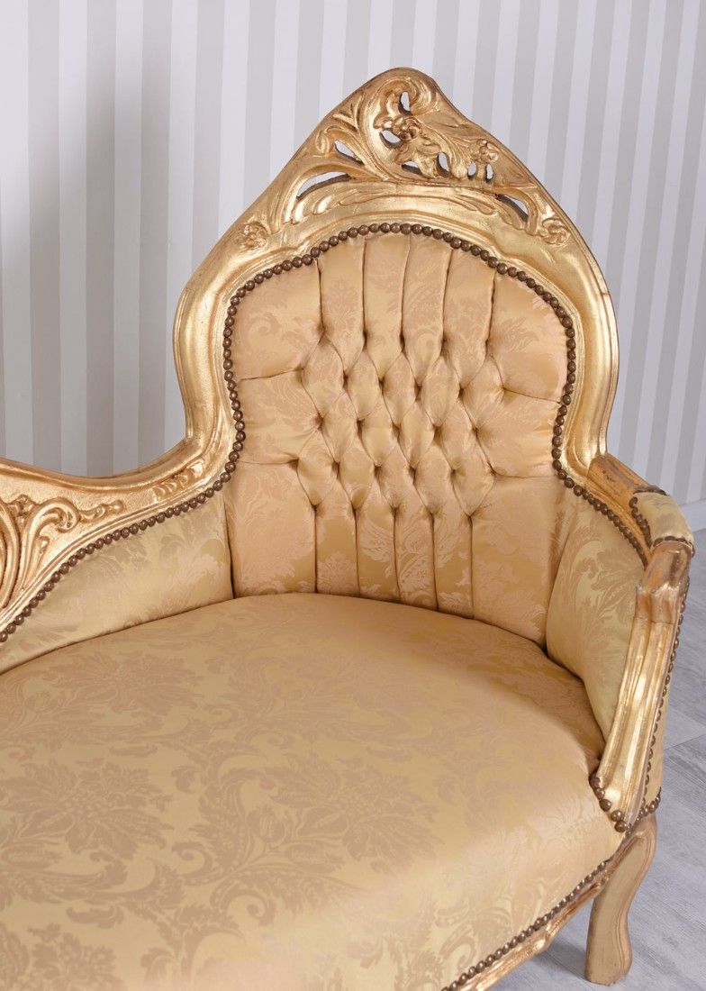 Sofa baroc din lemn masiv auriu cu tapițerie aurie