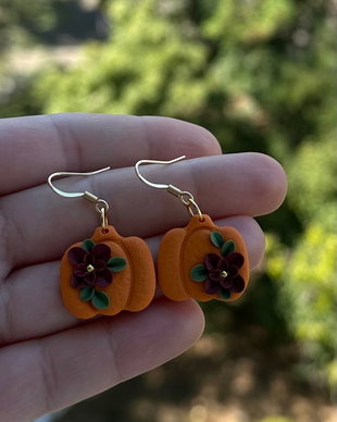 Cercei Pumpkin(dovleac)cu detaliu floral
