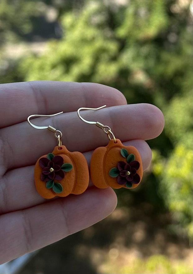 Cercei Pumpkin(dovleac)cu detaliu floral