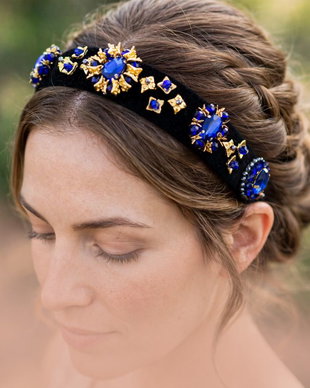Coronita unicat brodata cu cristale albastre, Diadema, Coronita cu cristale, Accesoriu pentru par, Coronita eleganta, Tiara