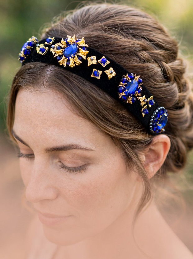 Coronita unicat brodata cu cristale albastre, Diadema, Coronita cu cristale, Accesoriu pentru par, Coronita eleganta, Tiara