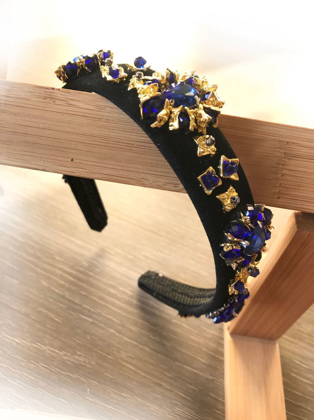 Coronita unicat brodata cu cristale albastre, Diadema, Coronita cu cristale, Accesoriu pentru par, Coronita eleganta, Tiara