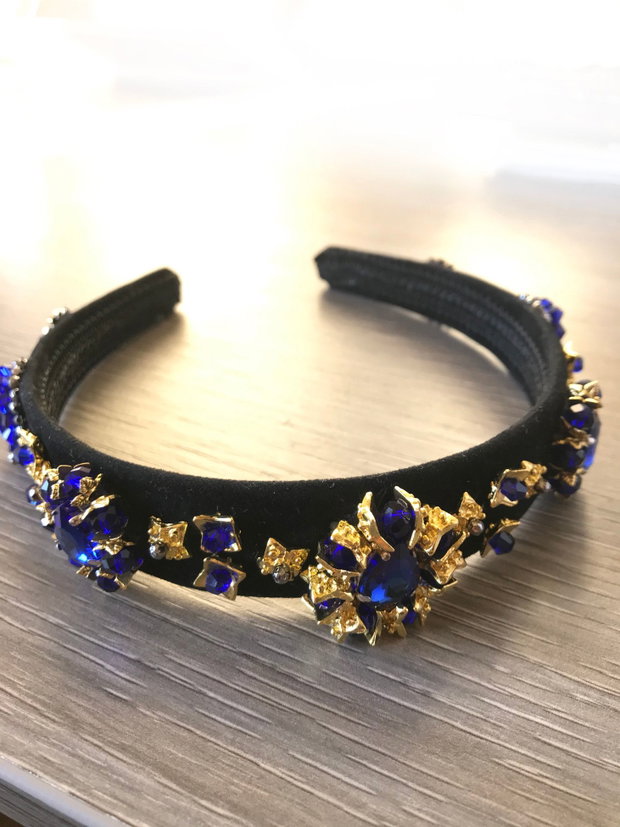 Coronita unicat brodata cu cristale albastre, Diadema, Coronita cu cristale, Accesoriu pentru par, Coronita eleganta, Tiara