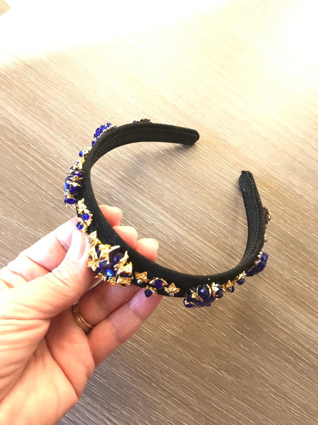 Coronita unicat brodata cu cristale albastre, Diadema, Coronita cu cristale, Accesoriu pentru par, Coronita eleganta, Tiara