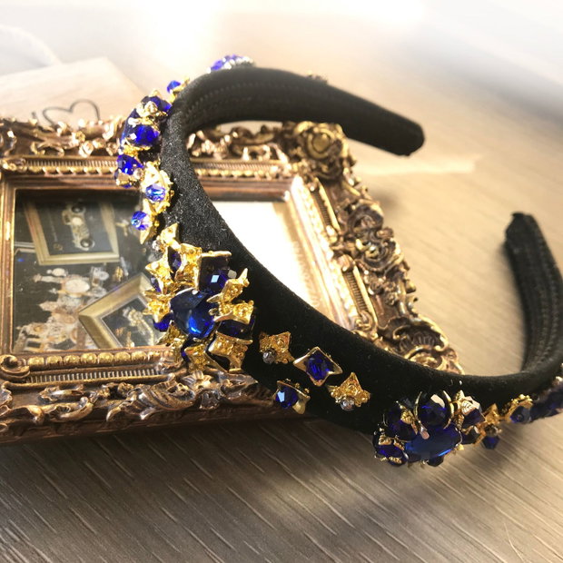 Coronita unicat brodata cu cristale albastre, Diadema, Coronita cu cristale, Accesoriu pentru par, Coronita eleganta, Tiara