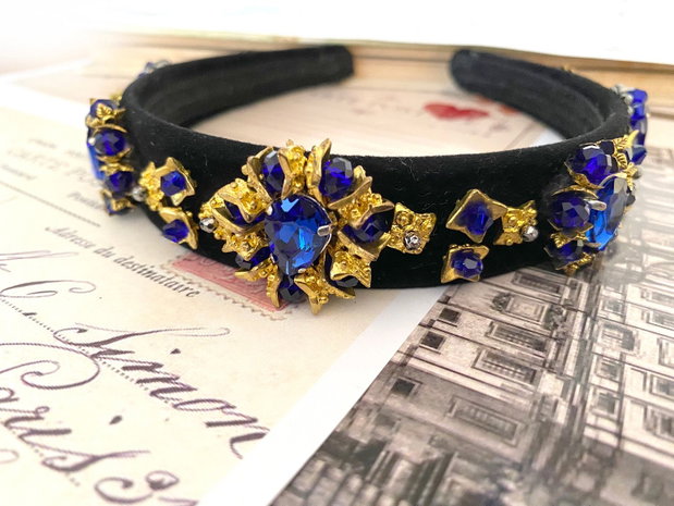 Coronita unicat brodata cu cristale albastre, Diadema, Coronita cu cristale, Accesoriu pentru par, Coronita eleganta, Tiara