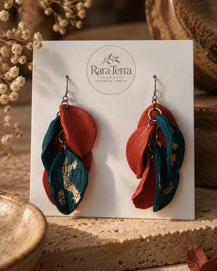 Cercei statement Botanica  Pumpkin & Moss | Lut polimeric și foiță aurie | RaraTerra