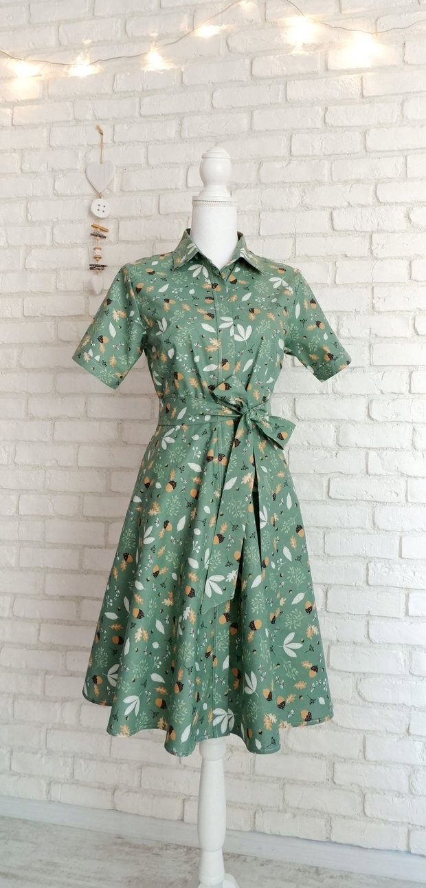 Rochie Camasa Maneca Scurta Verde cu Ghinde