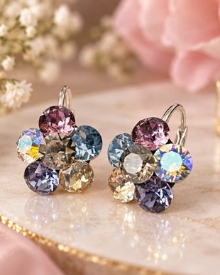 Cercei handmade Big Chaton Swarovski Flower  Argint 925