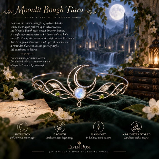 Moonlit Bough Tiara Tiara Elfică cu Moonstone și Peridot