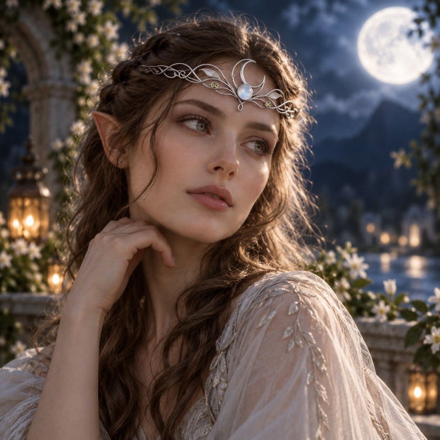 Moonlit Bough Tiara Tiara Elfică cu Moonstone și Peridot