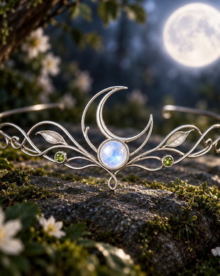Moonlit Bough Tiara  Tiara Elfică cu Moonstone și Peridot