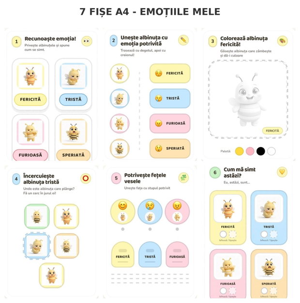 EMOTIILE MELE - Albinutele vesele- Fise Emotii 3-4 ani- PDF printabil
