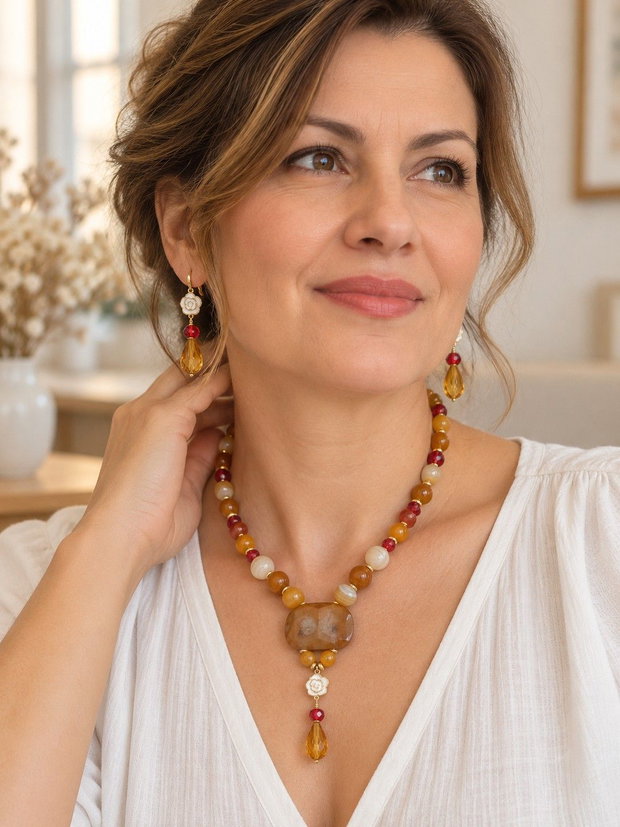 Set bijuterii handmade cu agate-lace