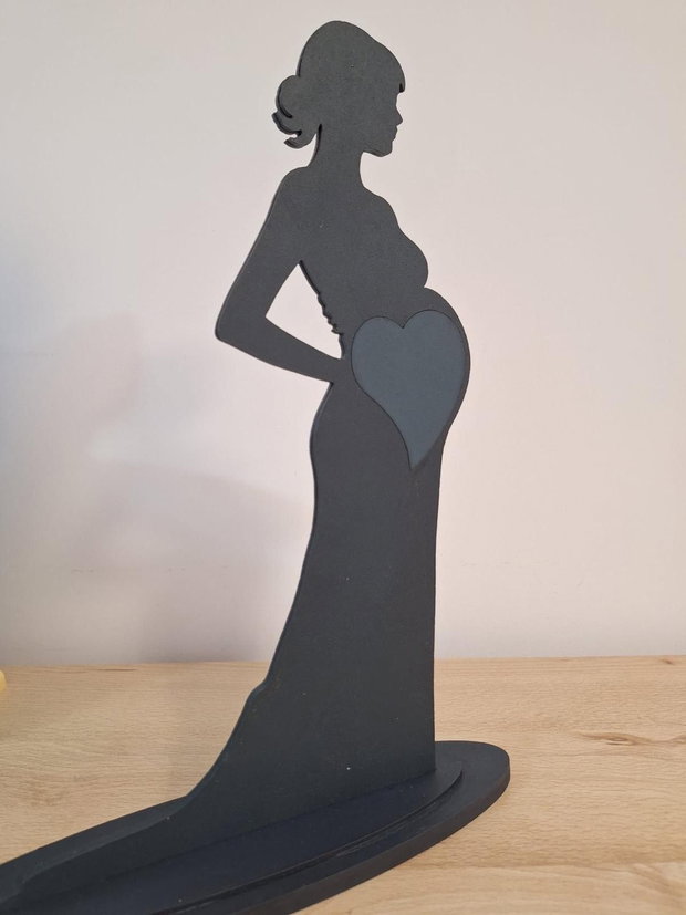Decoratiune Gravidă Personalizată cu Nume si ecografie, Ramă Foto Femeie Însărcinată Pictată Manual din MDF