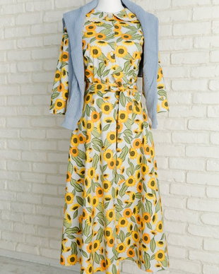 Rochie Camasa Floarea Soarelui cu Guler Mare Rotund