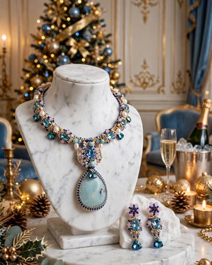 Colier amazonit,quartz roz,perle cultura,cristale  swarovski