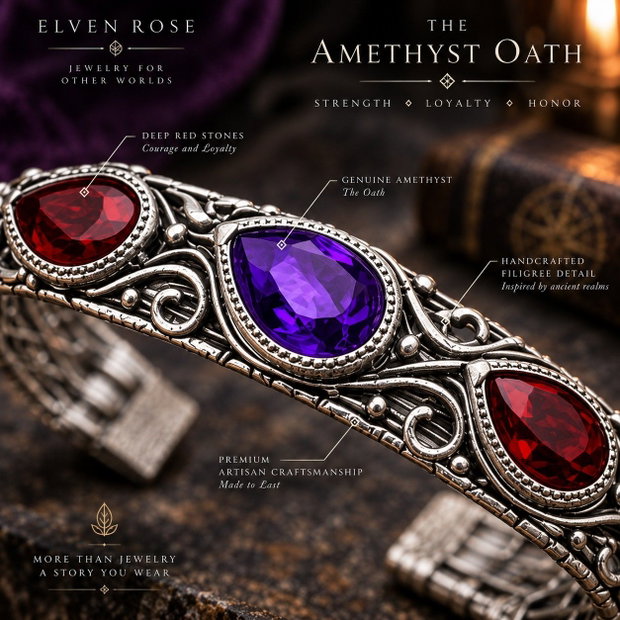 The Amethyst Oath - Brățară cuff bărbătească cu ametist și granat