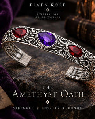 The Amethyst Oath - Brățară cuff bărbătească cu ametist și granat